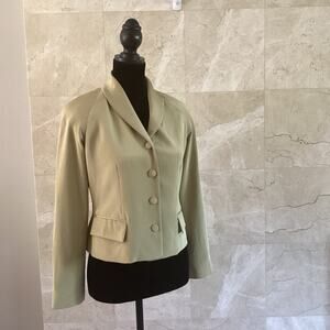 Emanuel Ungaro Women’s Vintage Silk Blazer 4P Sage, Shoulder Pad, Classic Fall
